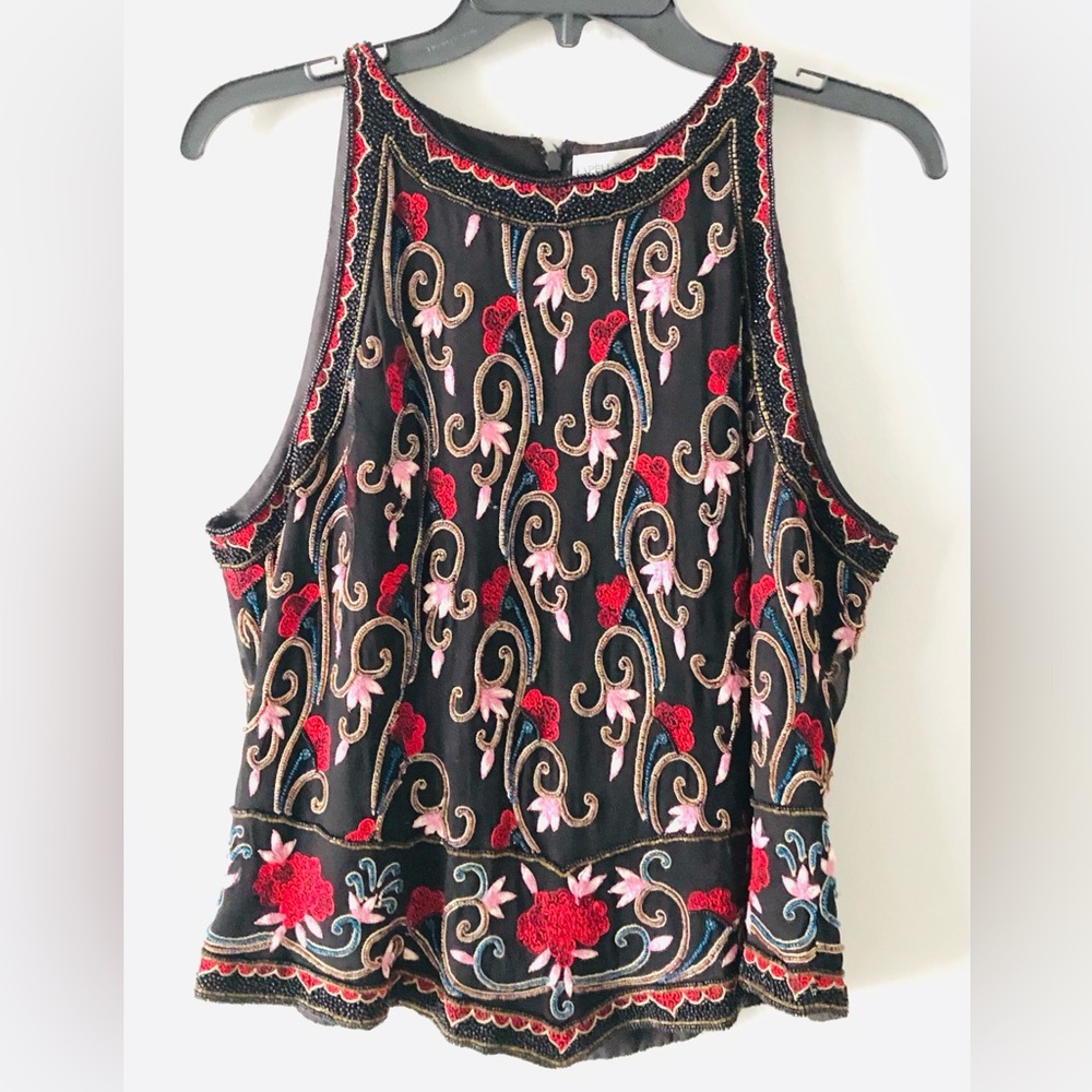 Papell Boutique Silk Beaded Tank Top